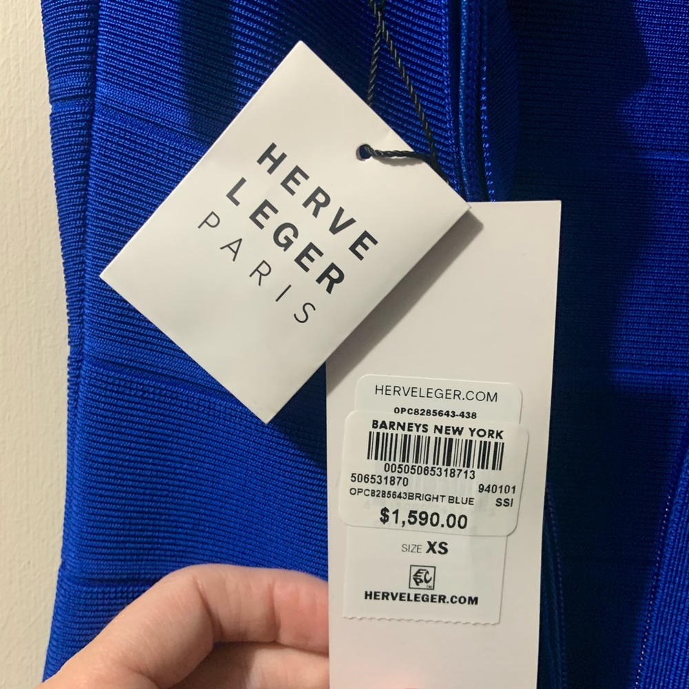 NWT Herve Leger Bright Blue Round Neck Gown